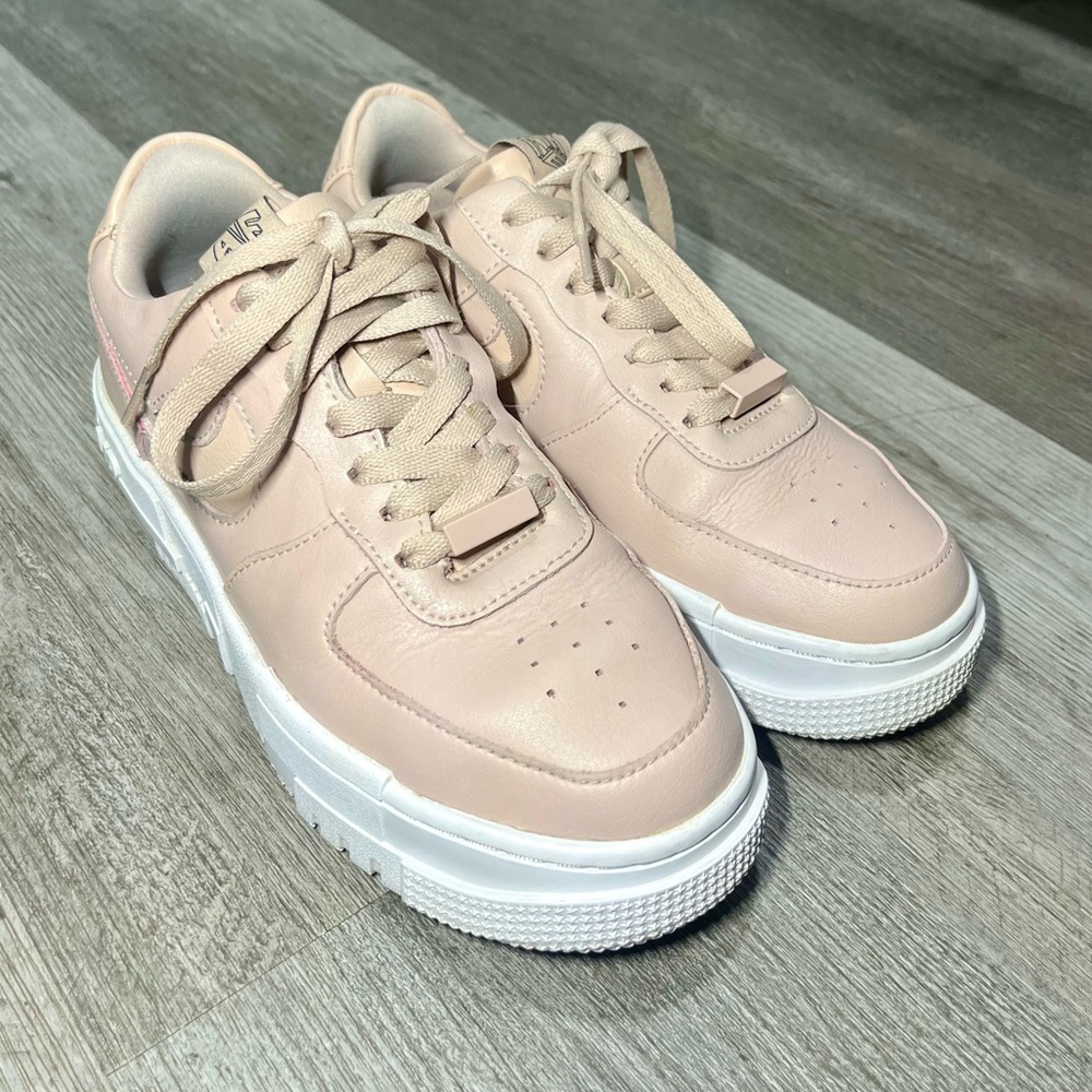 Pink Nike Air Force’s Womens Platform Sneakers - Blush Pink Leather